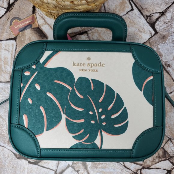 Kate Spade Monstera Green Plant Crossbody Trunk Purse and Bifold Wallet Set - Picture 8 of 10